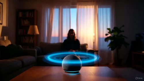 Alexa Echo Dot mit blauem Ring reagiert verzögert auf Sprachbefehl.