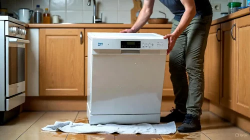 Beko Geschirrspüler bei Fehler E01 nach vorne kippen um Wasser zu entfernen.