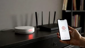 Bosch Smart Home Controller blinkt rot, Smartphone App zeigt Verbindungsfehler.