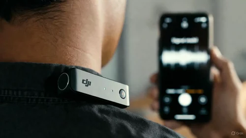 Ein DJI Mic Funkmikrofon wird auf korrekte Signalübertragung und Gain-Einstellung geprüft.