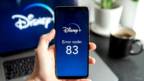 Smartphone Display zeigt Disney+ Fehlercode 83 App Störung.
