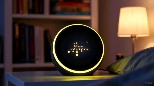 Amazon Echo Spot zeigt gelben Ring für Benachrichtigungen an.