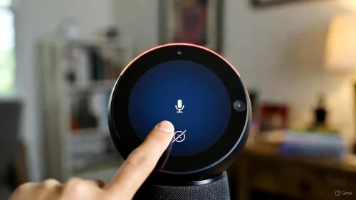 Amazon Echo Spot zeigt roten Ring weil Mikrofon stummgeschaltet ist.