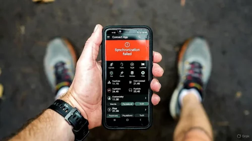 Smartphone zeigt Garmin Connect App Synchronisierungsfehler nach dem Sport.