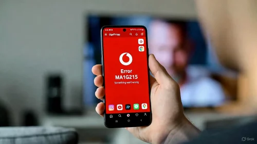 Smartphone zeigt Giga TV App Fehler MA1G215 beim Streaming-Versuch.