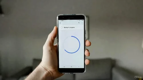 Smartphone zeigt hängendes Google Fotos Backup mit Meldung Sicherung wird vorbereitet.