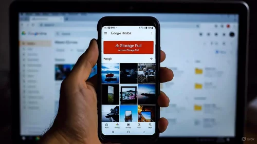 Smartphone zeigt Google Fotos Speicher voll Warnmeldung trotz Löschversuchen.
