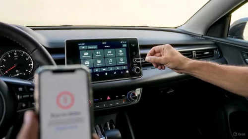 Pinhole Reset am Kia Infotainment System zur Behebung von Fehler 990 in der App.