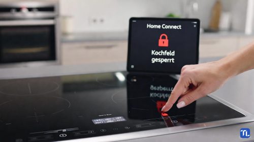 Ein Neff Induktionskochfeld zeigt das aktive Kindersicherungs-Symbol in deutscher Sprache.