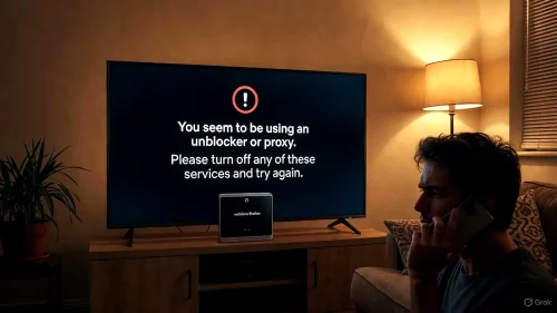 Fernseher zeigt Netflix Proxy Fehler in Kombination mit einem Vodafone Router.