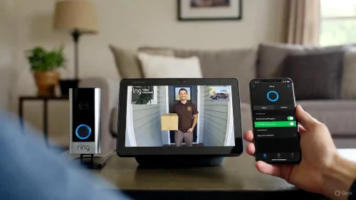 Ring Akku-Videotürklingel zeigt Bild auf Echo Show durch Alexa Verbindung.