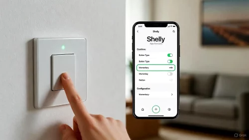 Shelly 1 Mini Gen3 App Einstellung auf Taster (Momentary) ändern.