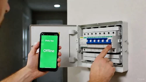 Sicherung ausschalten um Shelly nach Stromausfall neu zu starten.