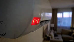 Display einer TCL Klimaanlage zeigt den Fehlercode E4 an.