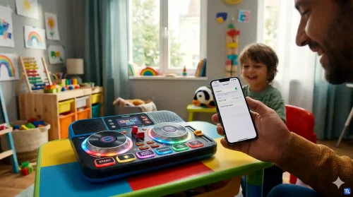 Erfolgreiche Bluetooth-Verbindung zwischen einem Kidi DJ Mix und einem Smartphone im Jahr 2026.