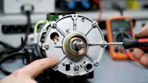 Lockerer Tachogenerator-Magnet am Waschmaschinenmotor als Ursache für Whirlpool Fehler F06.