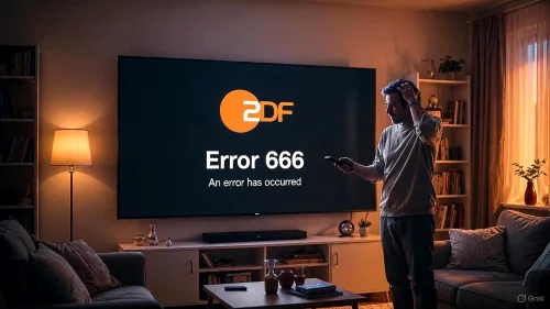Smart TV zeigt ZDF Mediathek Fehler 666 im Wohnzimmer.