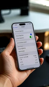 Ein iPhone zeigt die deutschen iCloud-Einstellungen zum Kündigen des Speicherplans.
