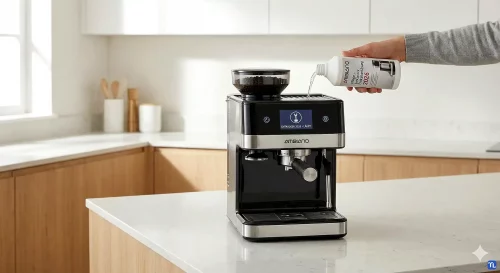 Eine Ambiano Kaffeemaschine mit Mahlwerk wird im Jahr 2026 fachgerecht entkalkt.