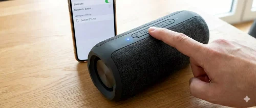 Das Bluetooth-Logo wird neben einer antiken nordischen Rune auf einem steinernen Hintergrund gezeigt.