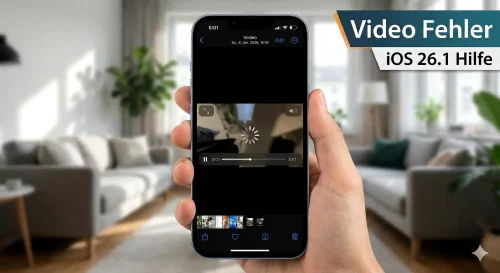 Ein iPhone 13 zeigt Ladeprobleme bei einem Video über 5 Minuten unter iOS 26.1 im Jahr 2026.