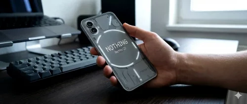 Nothing Phone (2) zeigt das leuchtende Glyph-Interface auf der Rückseite während eines Neustarts.