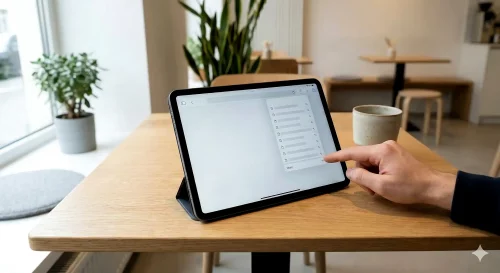 Ein iPad zeigt die Safari App mit der Tab Übersicht und dem Menü für kürzlich geschlossene Webseiten.