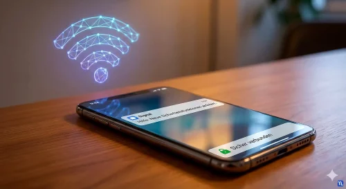 Ein Smartphone zeigt eine eingehende Signal-Nachricht nach der erfolgreichen Konfiguration der Hintergrunddaten.