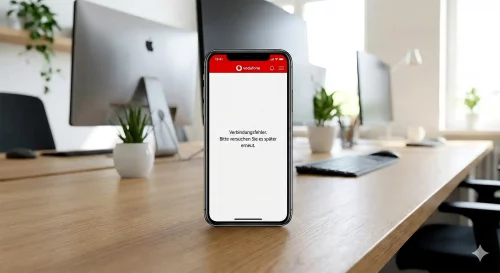 Ein Handy zeigt die Vodafone App mit einer Fehlermeldung beim Einloggen.