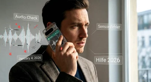 Ein Smartphone zeigt Störsignale bei der Wiedergabe einer WhatsApp-Sprachnachricht während einer Fehlerdiagnose im Jahr 2026.