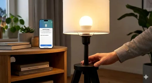 Eine Hand bedient einen Lichtschalter im Rhythmus, um eine smarte Zigbee Lampe zurückzusetzen.